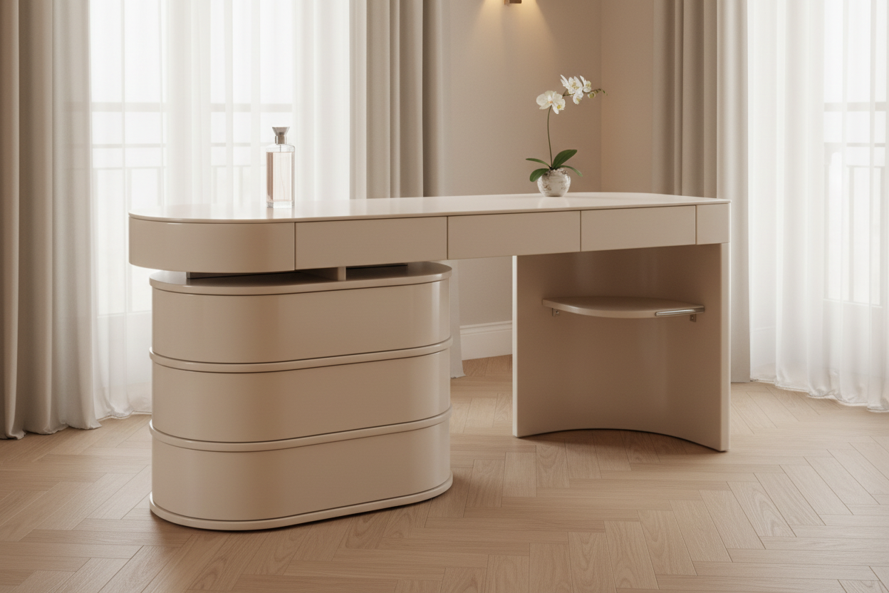 Rotunda dressing table in a modern luxury bedroom