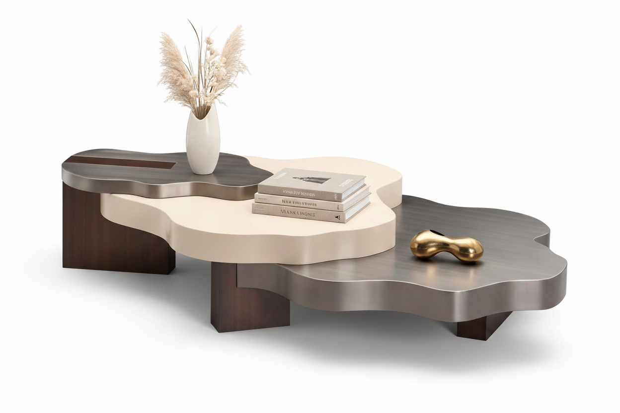 Nebula Triple-Layer Cloud Coffee Table Set with accessories and studio shadow