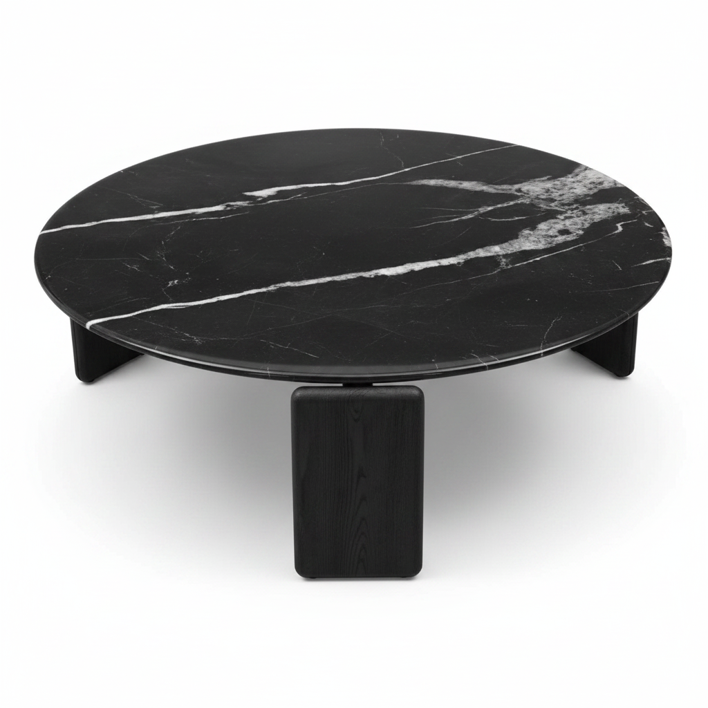 Triova Round Black Marble Coffee Table top view