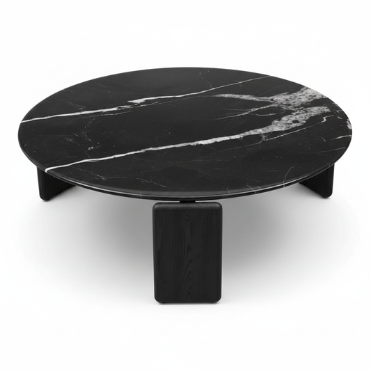 Triova Round Black Marble Coffee Table top view
