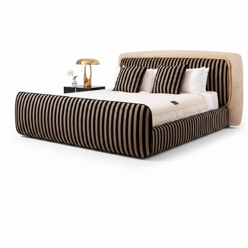 Rigato king bed — styled with bedside accessories