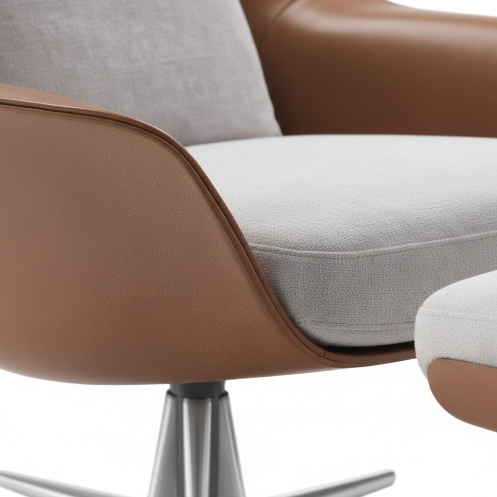 Calla Swivel Lounge Chair & Ottoman — leather and fabric detail close-up