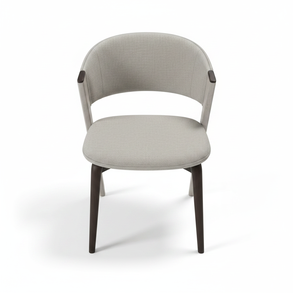 Vela Dining Chair top view, grey fabric, dark wood legs