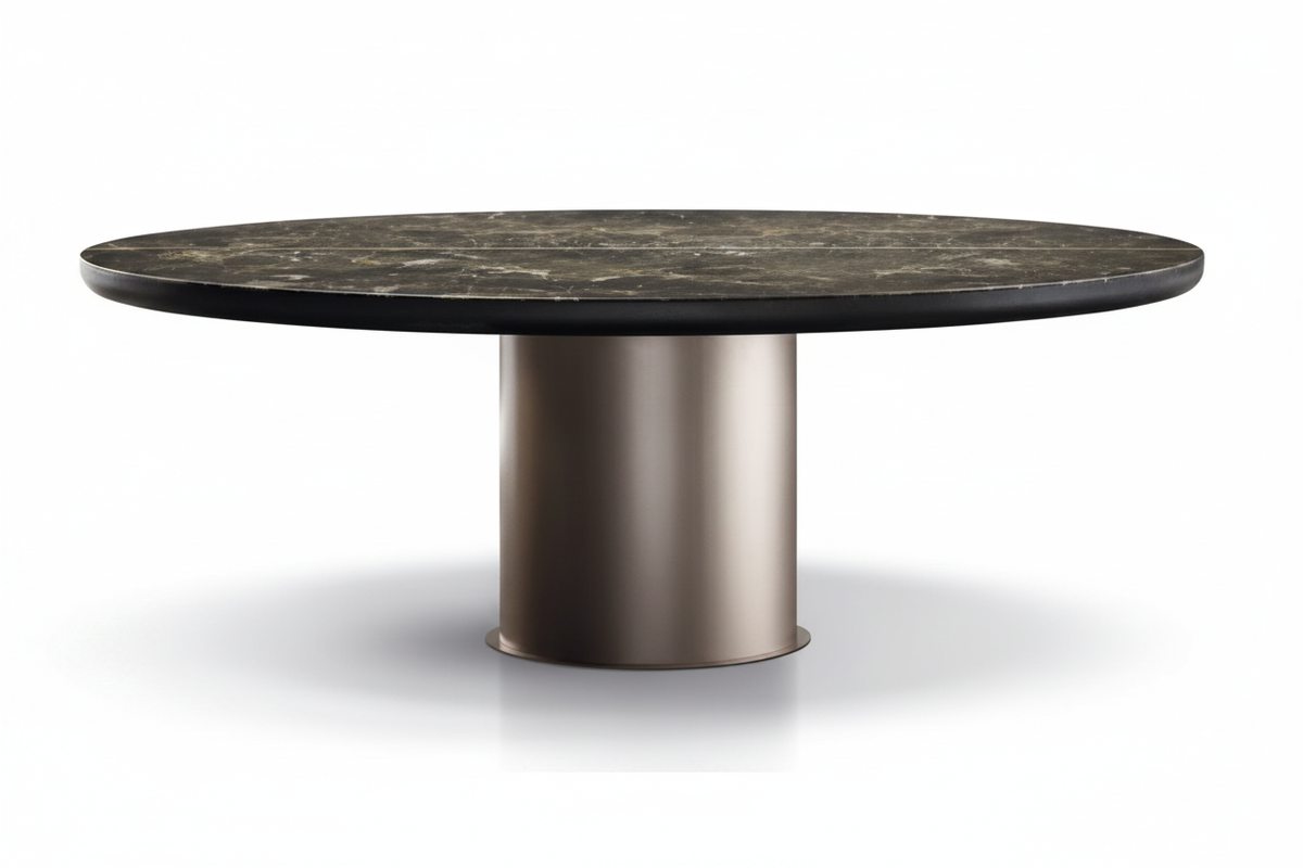 Marble Cylinder Pedestal Table – 45° Elevated View