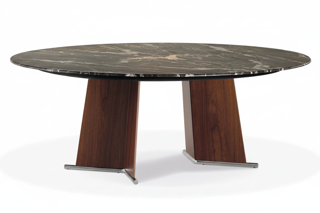 Marble Walnut Pedestal Table – Front View