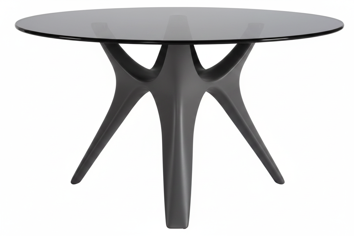Smoked Glass Organic Base Table – 45° Elevated View