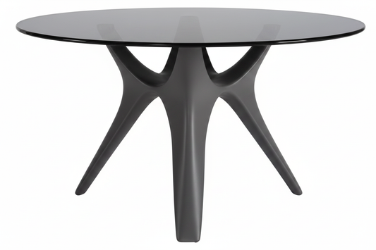 Smoked Glass Organic Base Table – 45° Elevated View