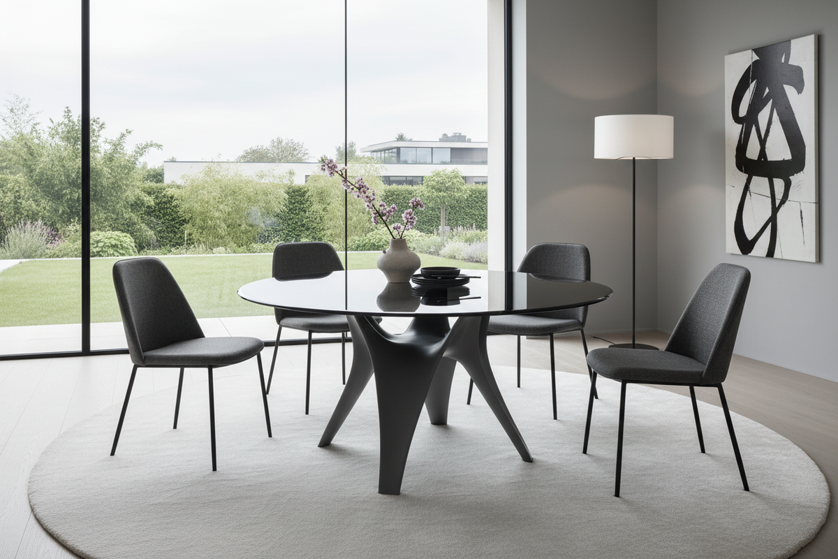 Smoked Glass Organic Base Table – Front View