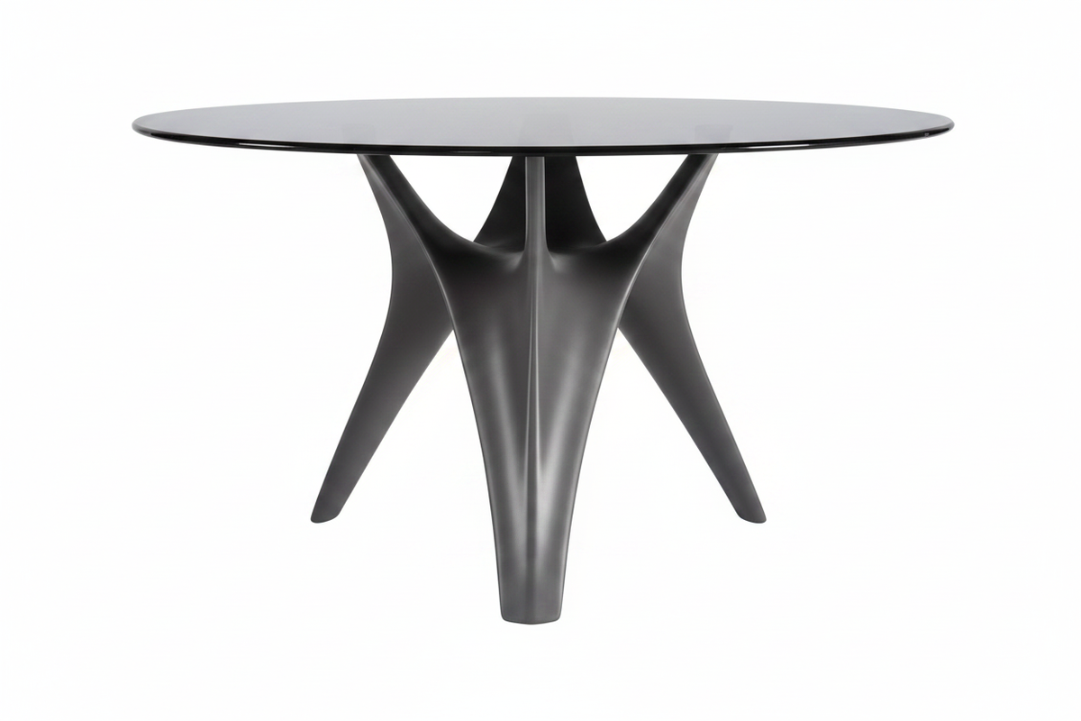 Smoked Glass Organic Base Table – Side Profile View