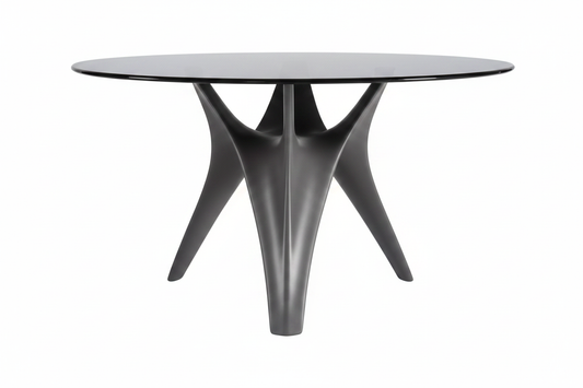 Smoked Glass Organic Base Table – Side Profile View