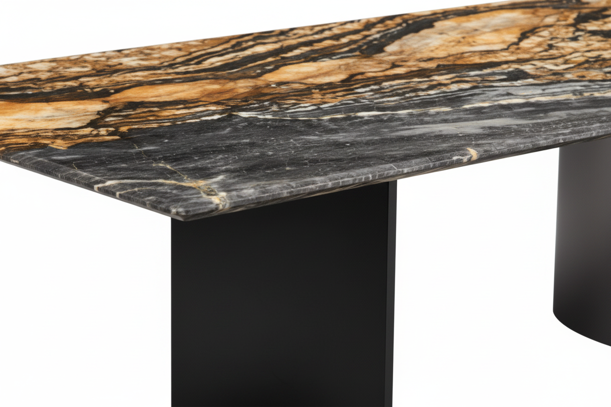 Tiger Marble D-Pedestal Table – Close-Up Detail