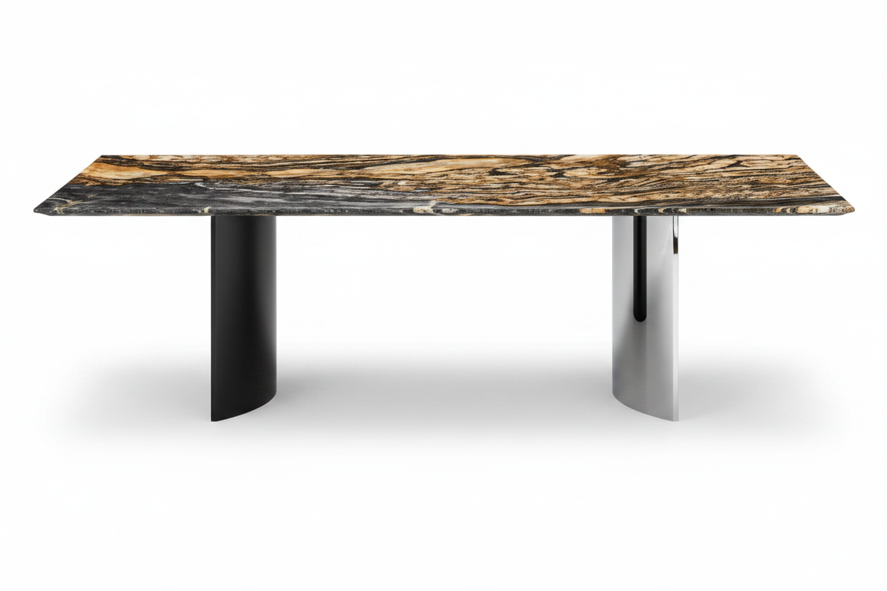 Tiger Marble D-Pedestal Table – Front View
