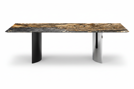 Tiger Marble D-Pedestal Table – Front View