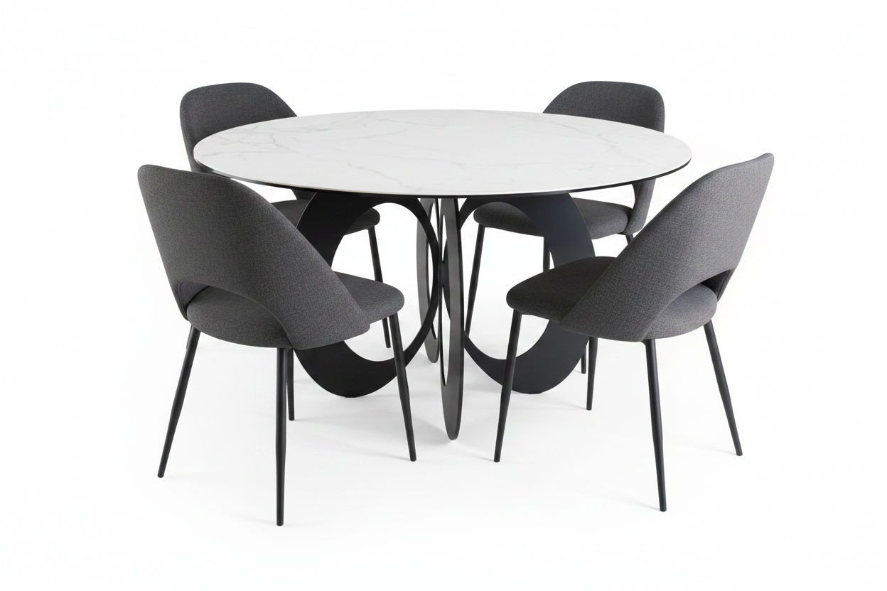 White Marble Arch-Loop Table – 45° Elevated View