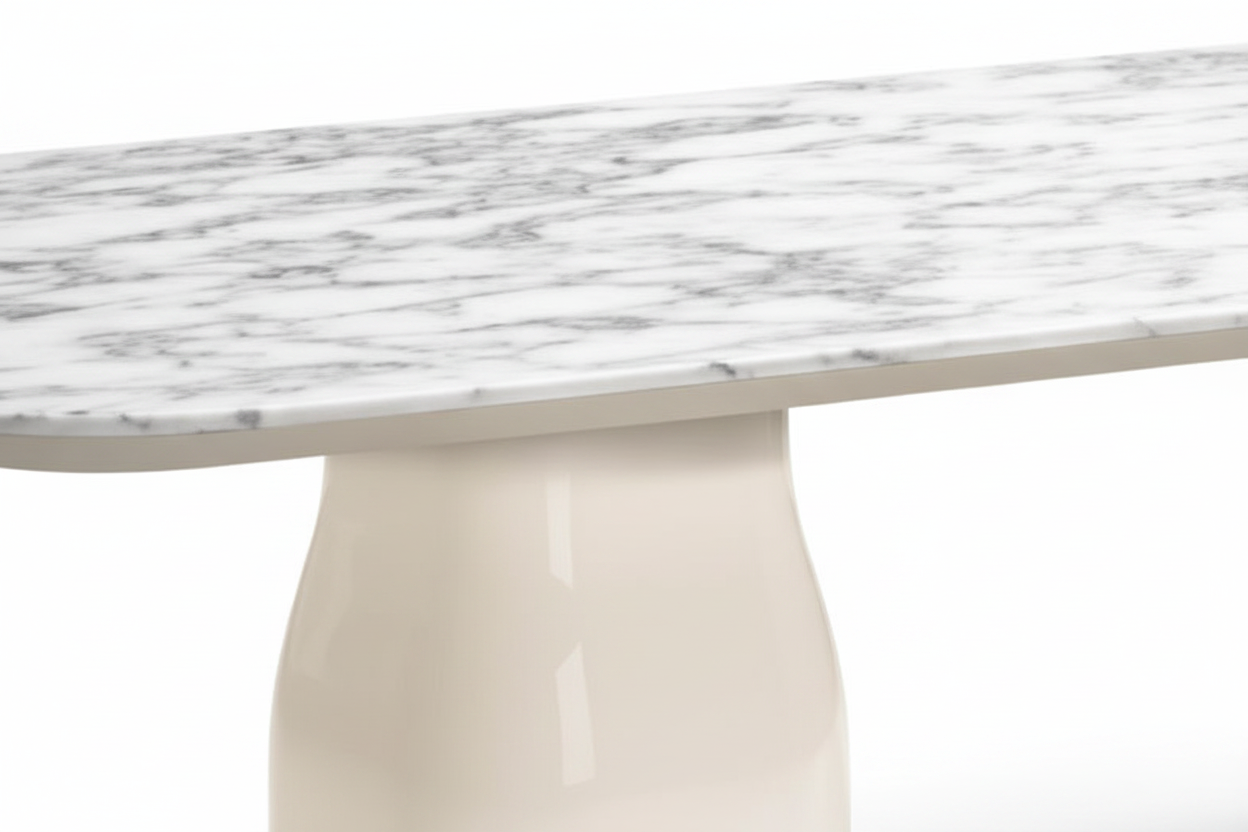 White Marble Double Pedestal Table – Close-Up Detail