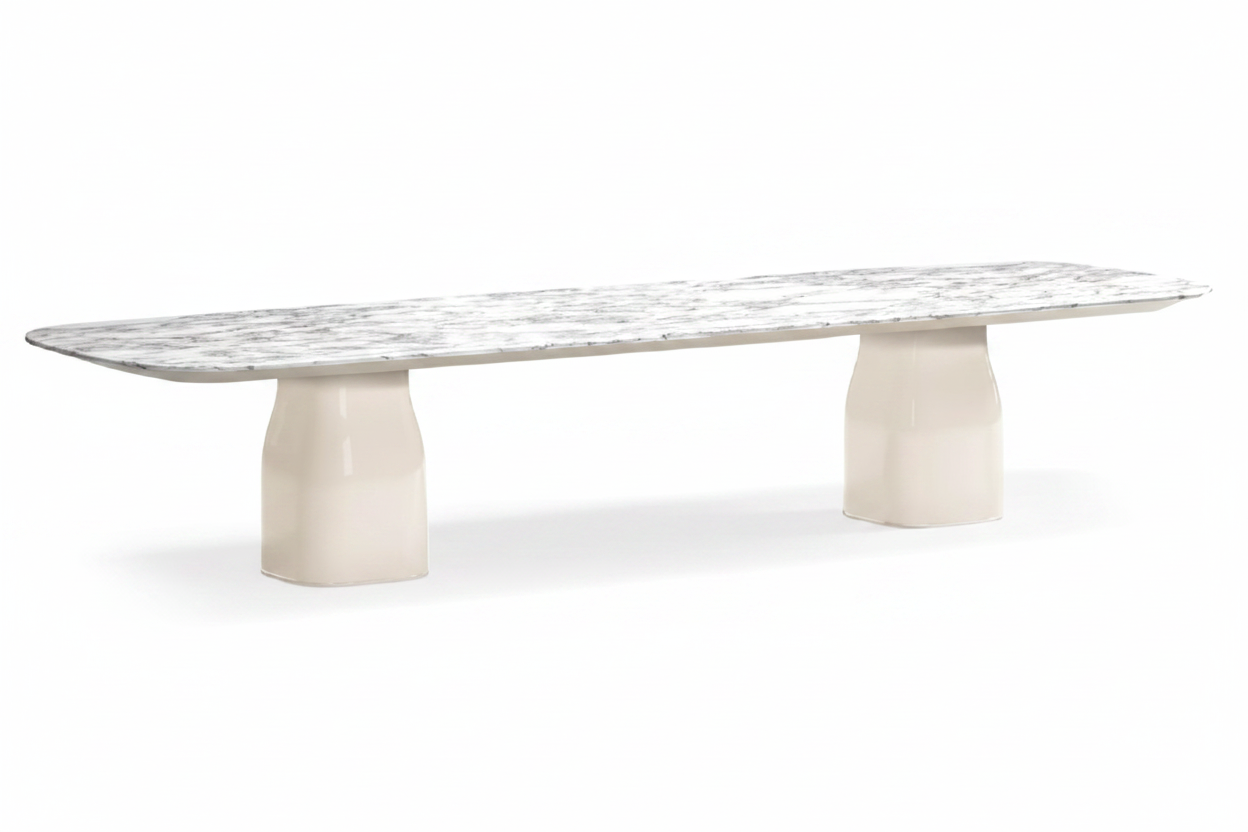 White Marble Double Pedestal Table – Front View