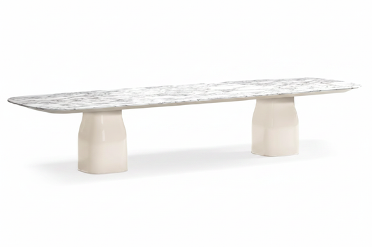 White Marble Double Pedestal Table – Front View