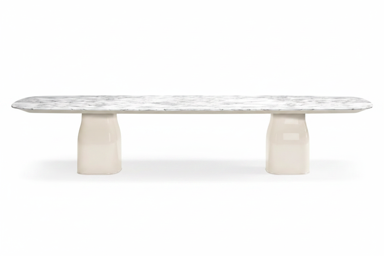 White Marble Double Pedestal Table – Side Profile View