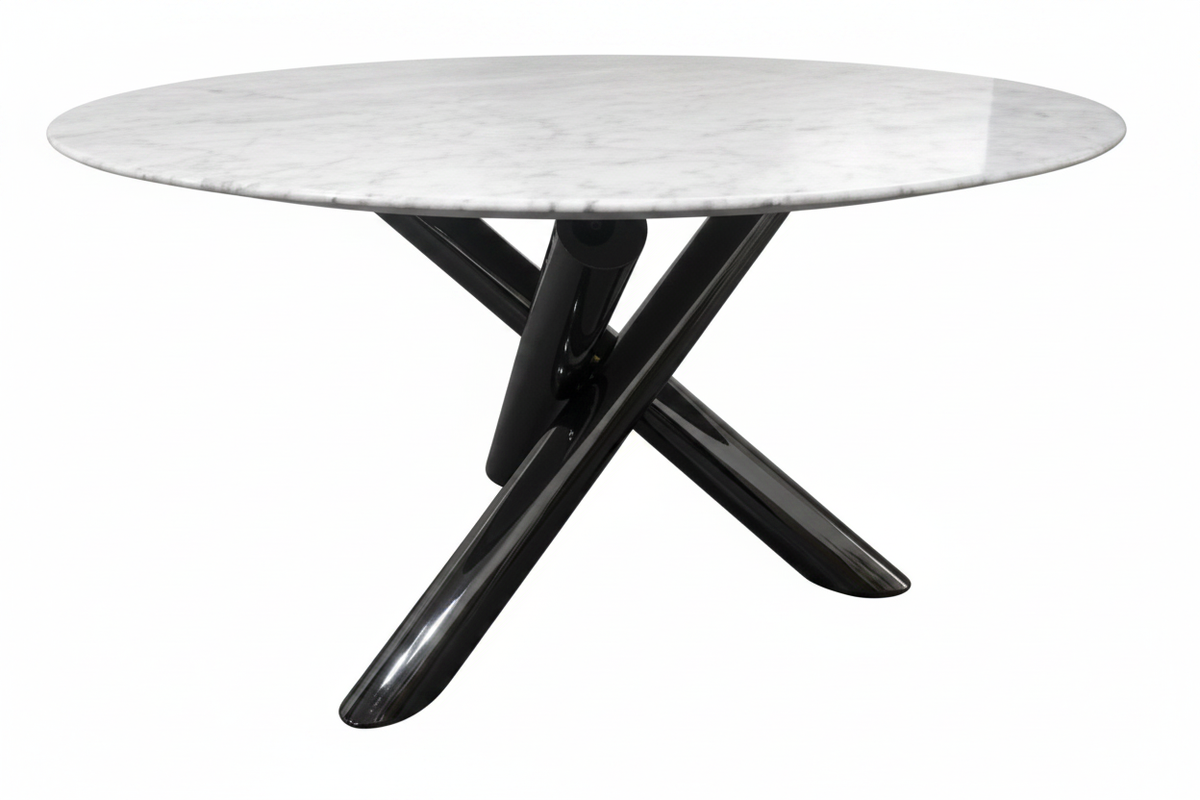 White Marble X-Base Table – 45° Elevated View