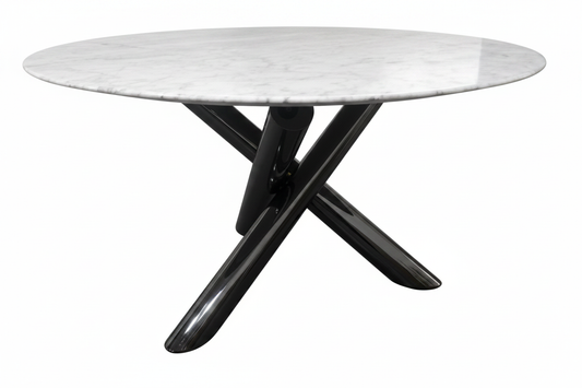 White Marble X-Base Table – 45° Elevated View