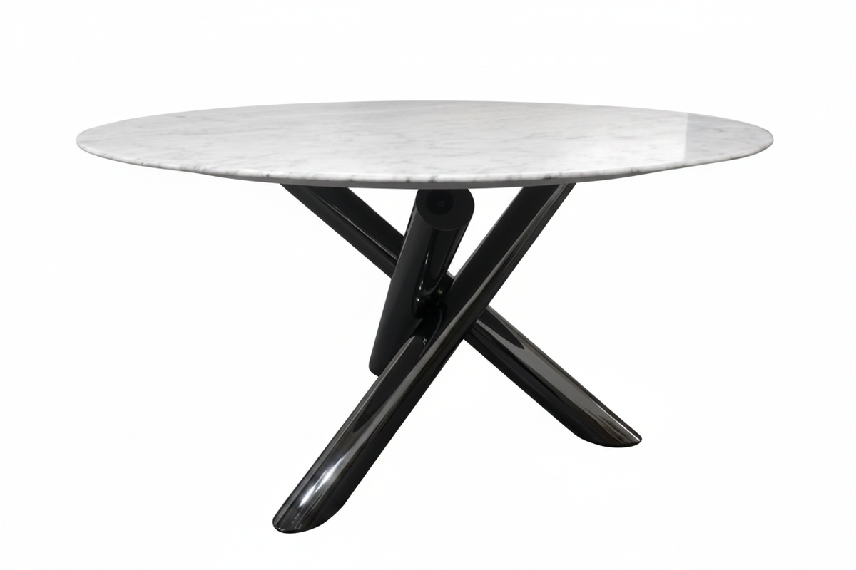 White Marble X-Base Table – Front View