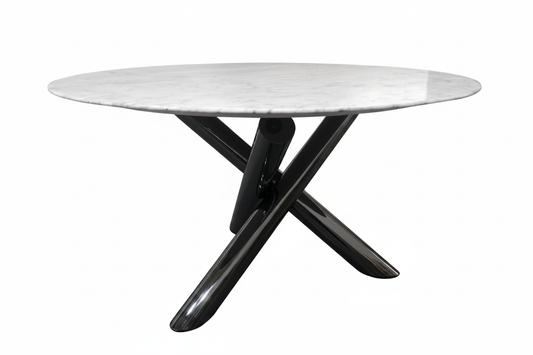 White Marble X-Base Table – Front View